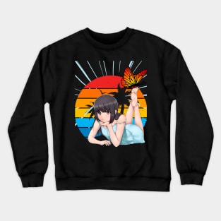 Anime girl with butterfly Crewneck Sweatshirt